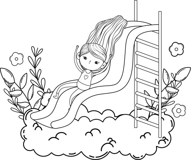 小女孩穿着泳衣在公园里滑滑梯图片下载