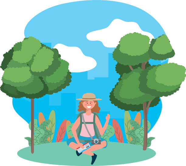 旅游女孩卡通袋设计图片下载