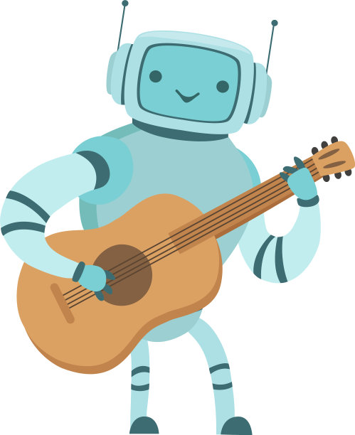 可爱的机器人音乐家演奏吉他音乐图片下载
