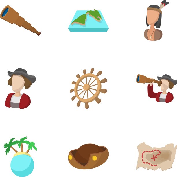 哥伦布日图标设置卡通风格图片下载