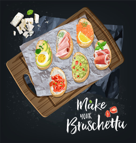 准备不同馅料的意式烤面包图片下载