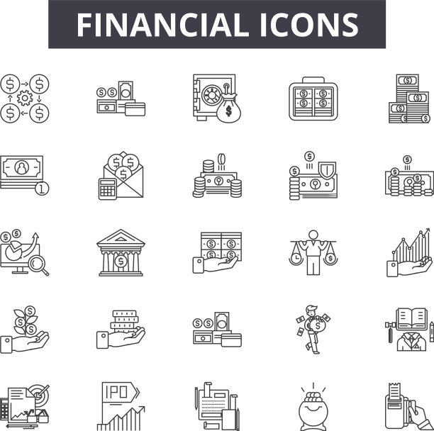 金融线性图标符号集轮廓图片下载