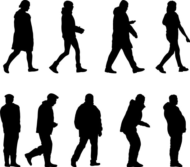 设黑色剪影男女站立图片下载