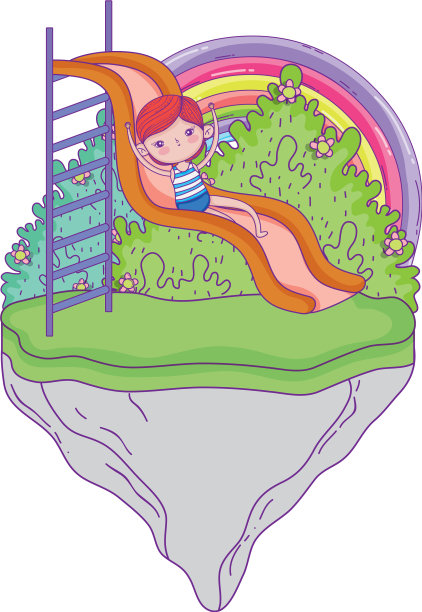 小男孩穿着泳衣在公园里滑滑梯图片下载