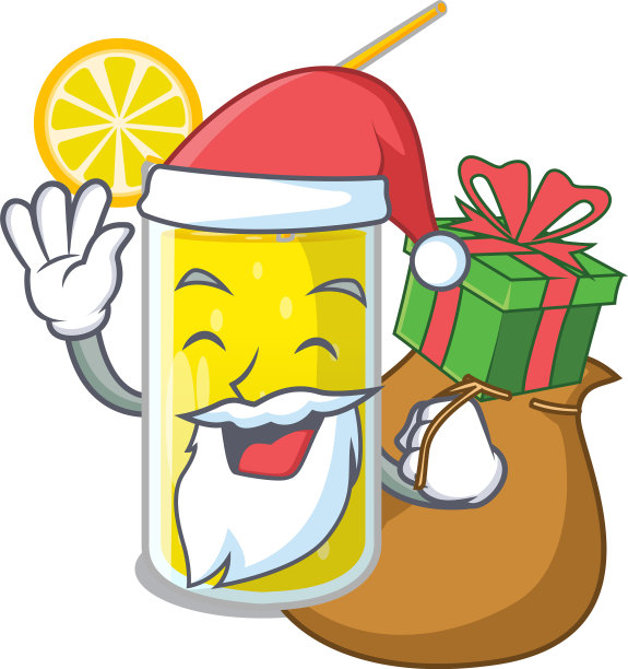 圣诞老人的礼物新鲜柠檬汁在玻璃卡通图片下载
