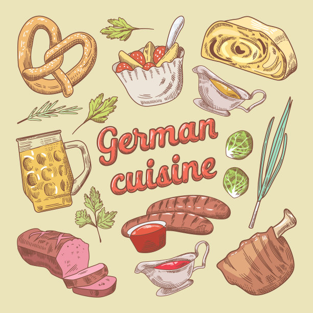 手绘的德国美食涂鸦图片下载