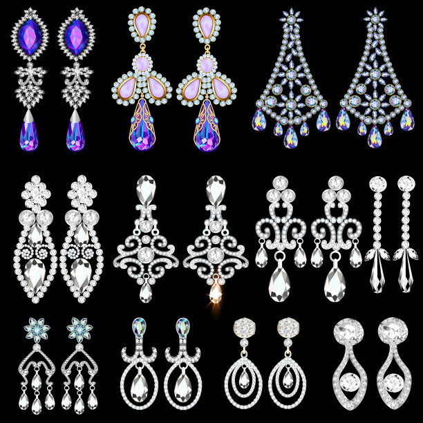 一套珠宝耳环与宝石图片下载