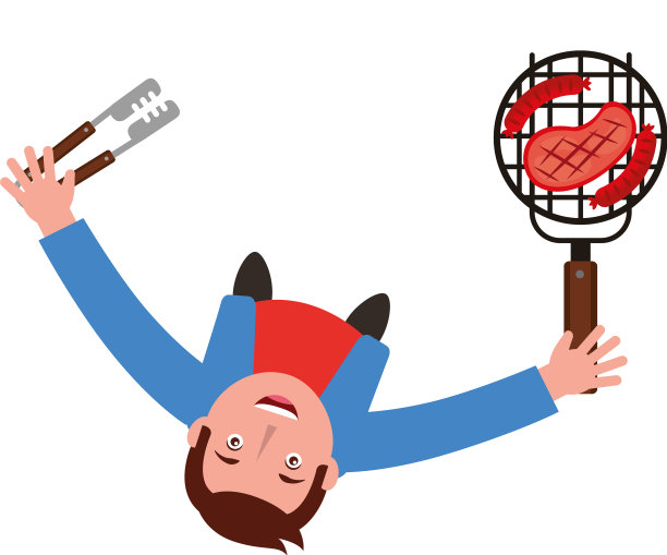 男人拿着烤肉架，上面有牛排和香肠图片下载