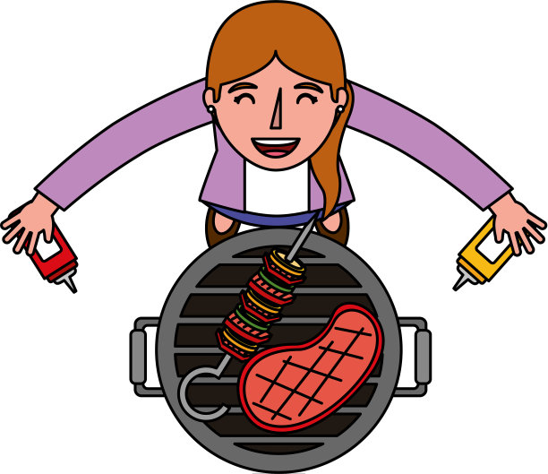 拿着烧烤架抬头看的女人图片下载