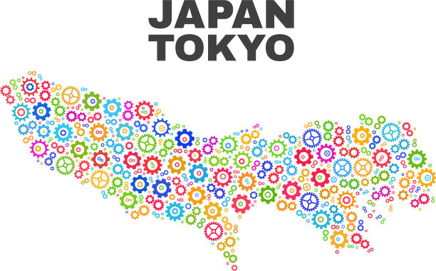 马赛克东京县地图的齿轮元素图片下载