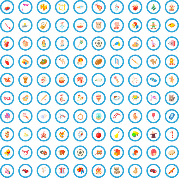 100个儿童玩具图标集卡通风格图片下载