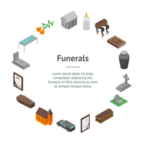 葬礼标志三维旗帜卡圆等角视图图片下载