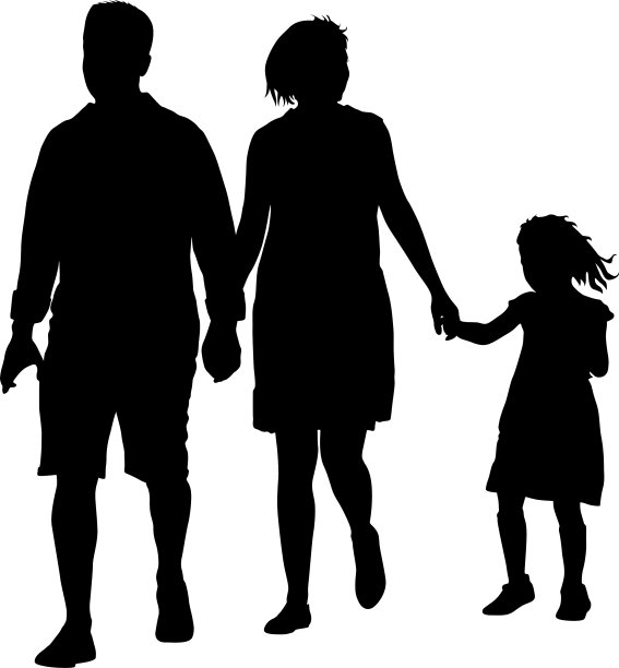 把幸福家庭的剪影放在白色上图片下载