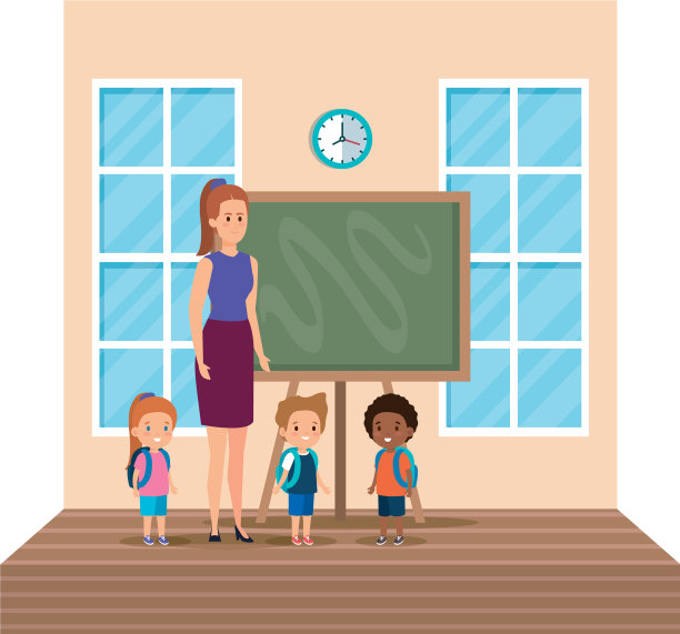 女教师与学校的孩子教室场景图片下载