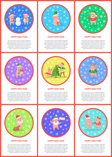 新年猪装饰松树圣诞树集图片下载