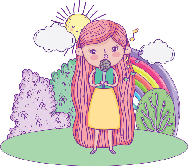 女孩拿着麦克风在风景里唱歌图片下载