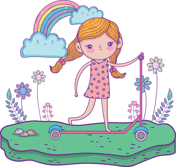 装在滑板上的可爱小女孩图片下载