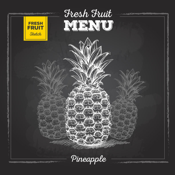 热带水果菠萝写实粉笔画图片下载