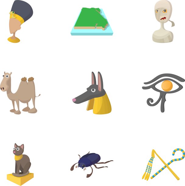 埃及共和国图标设置卡通风格图片下载