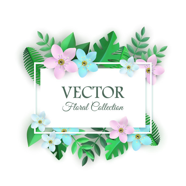 春天白花带叶的海报图片下载