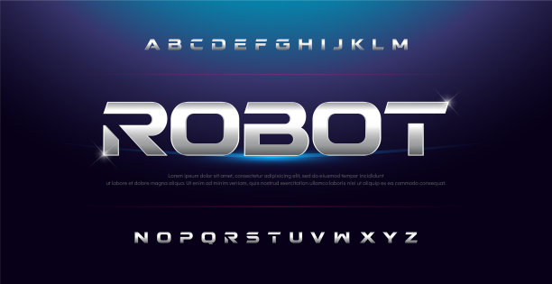 优雅的运动银金属铬字母字体图片下载