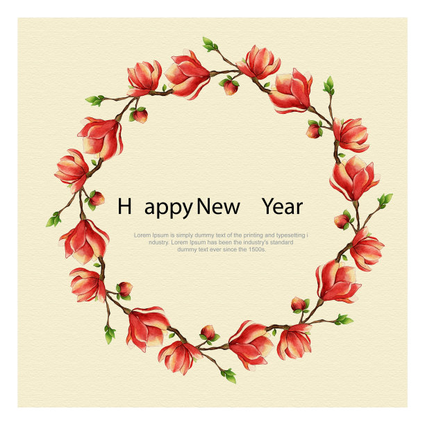 新年水彩花圈图片下载