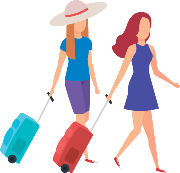 美丽的游客女孩与手提箱字符图片下载