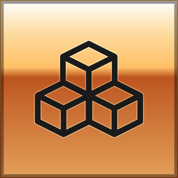 黑色等距立方体图标孤立在黄金上图片下载