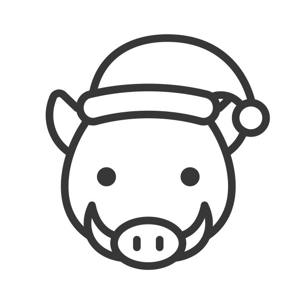 戴圣诞帽的野猪轮廓图标图片下载