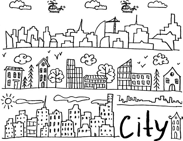 一套手绘涂鸦城市图片下载