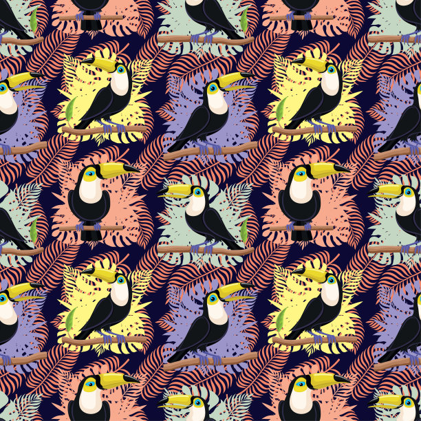 无缝模式与鸟巨嘴鸟图片下载