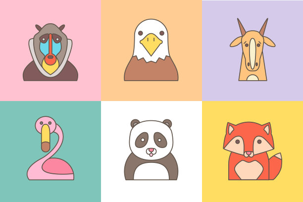 动物肖像集在平面图形图片下载