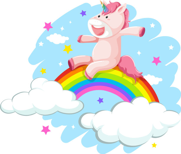 彩虹上快乐的独角兽图片下载