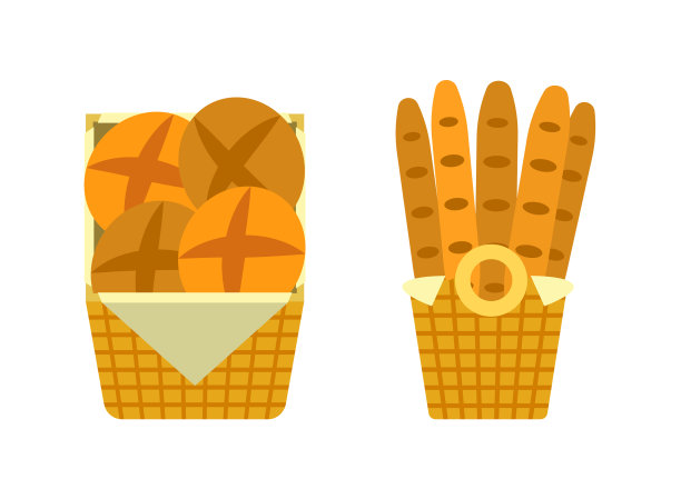 面包和小面包在篮子展示的面包店卖家图片下载