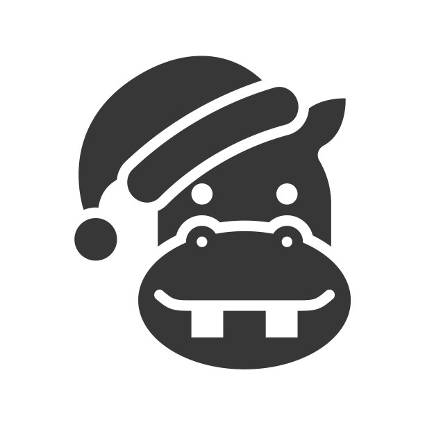 戴圣诞帽的河马轮廓图标设计图片下载