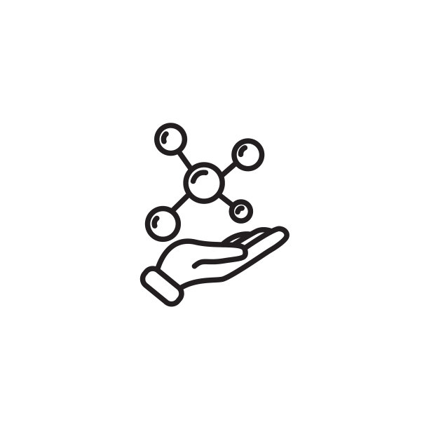 网页线性图标：手中的分子（黑白背景）图片下载