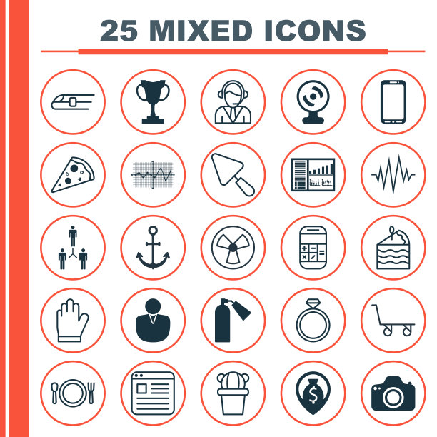 一组25个通用的可编辑图标可以使用图片下载