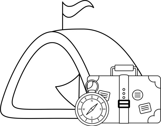 带帐篷和指南针的旅行箱图片下载