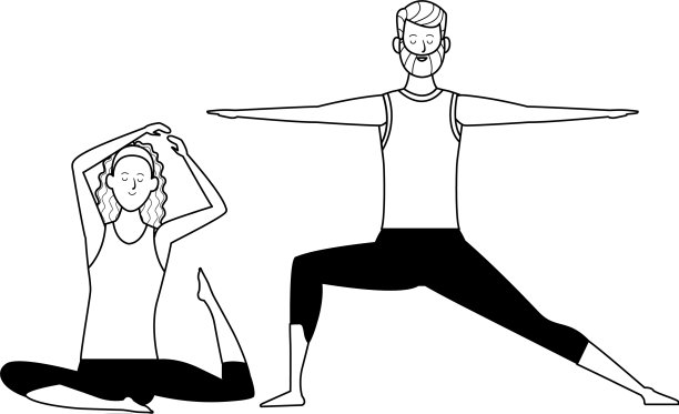 一对瑜伽姿势的黑白图片下载