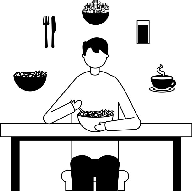 商人午餐用碗装意大利面加果汁图片下载