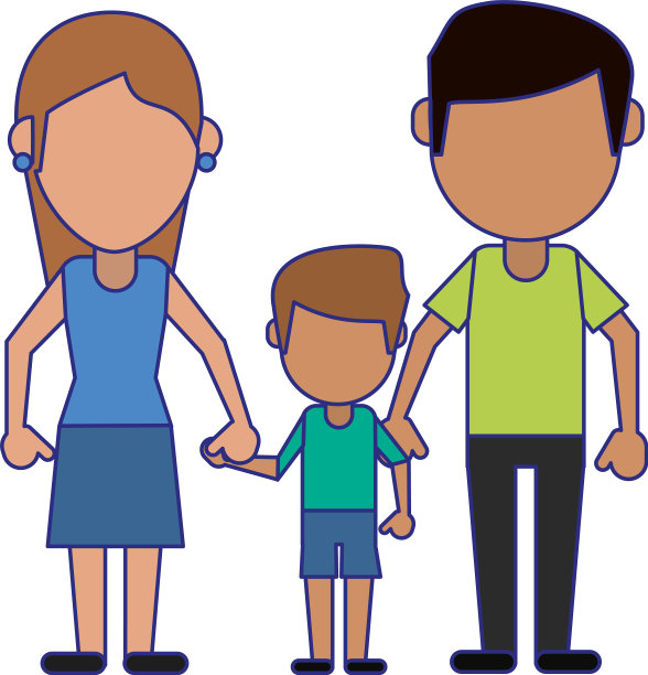 家庭头像无脸卡通蓝线图片下载