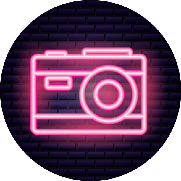 摄影镜头为霓虹砖墙图片下载