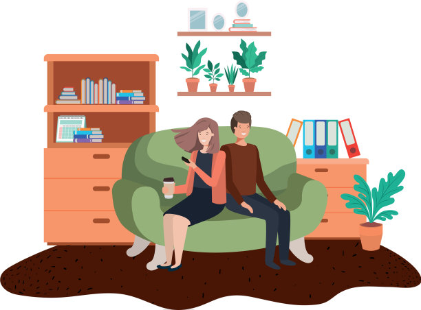 夫妇在客厅使用智能手机图片下载