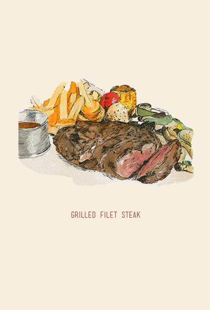 手绘的烤菲力牛排图片下载