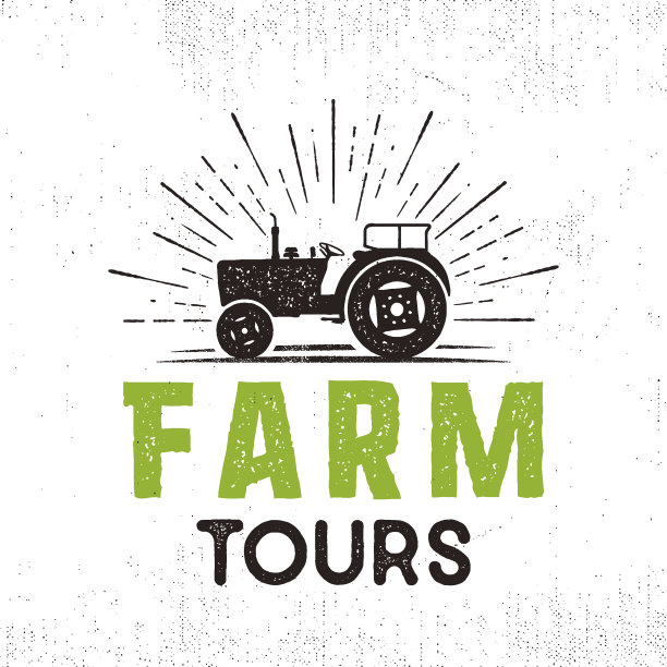 农场旅游标志与拖拉机和太阳爆发复古图片下载