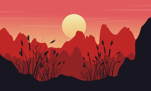 悬崖的剪影与粗糙的草景观图片下载