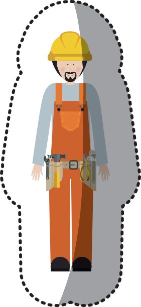带工具箱、留着胡子的贴纸男工人图片下载