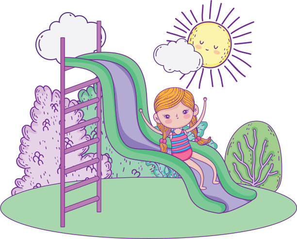 小女孩穿着泳衣在公园里滑滑梯图片下载