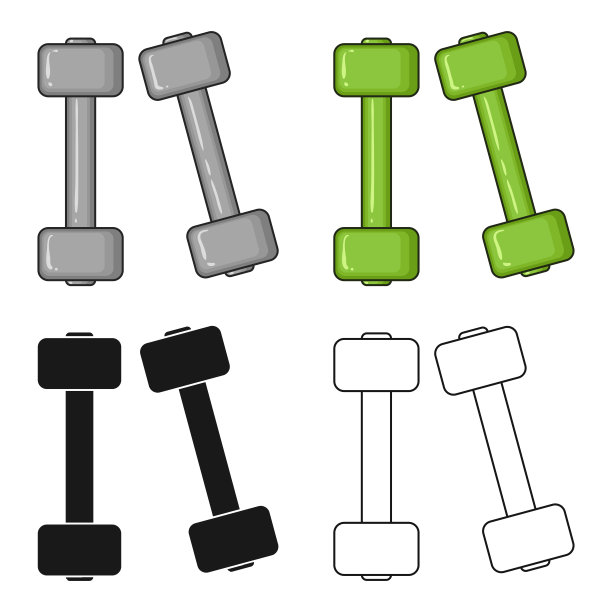 哑铃图标在卡通风格孤立的白色图片下载