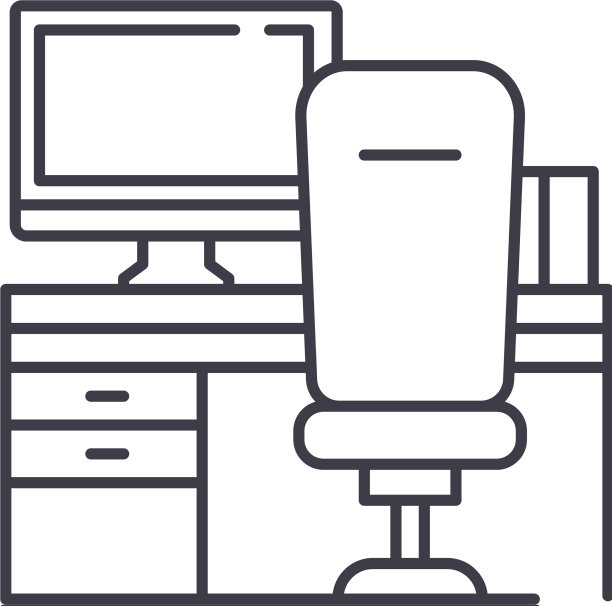 工作场所与电脑和椅子线图标图片下载